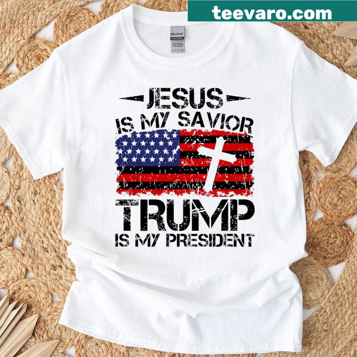 Typography t-shirt with religious and political message — on a men's t-shirt