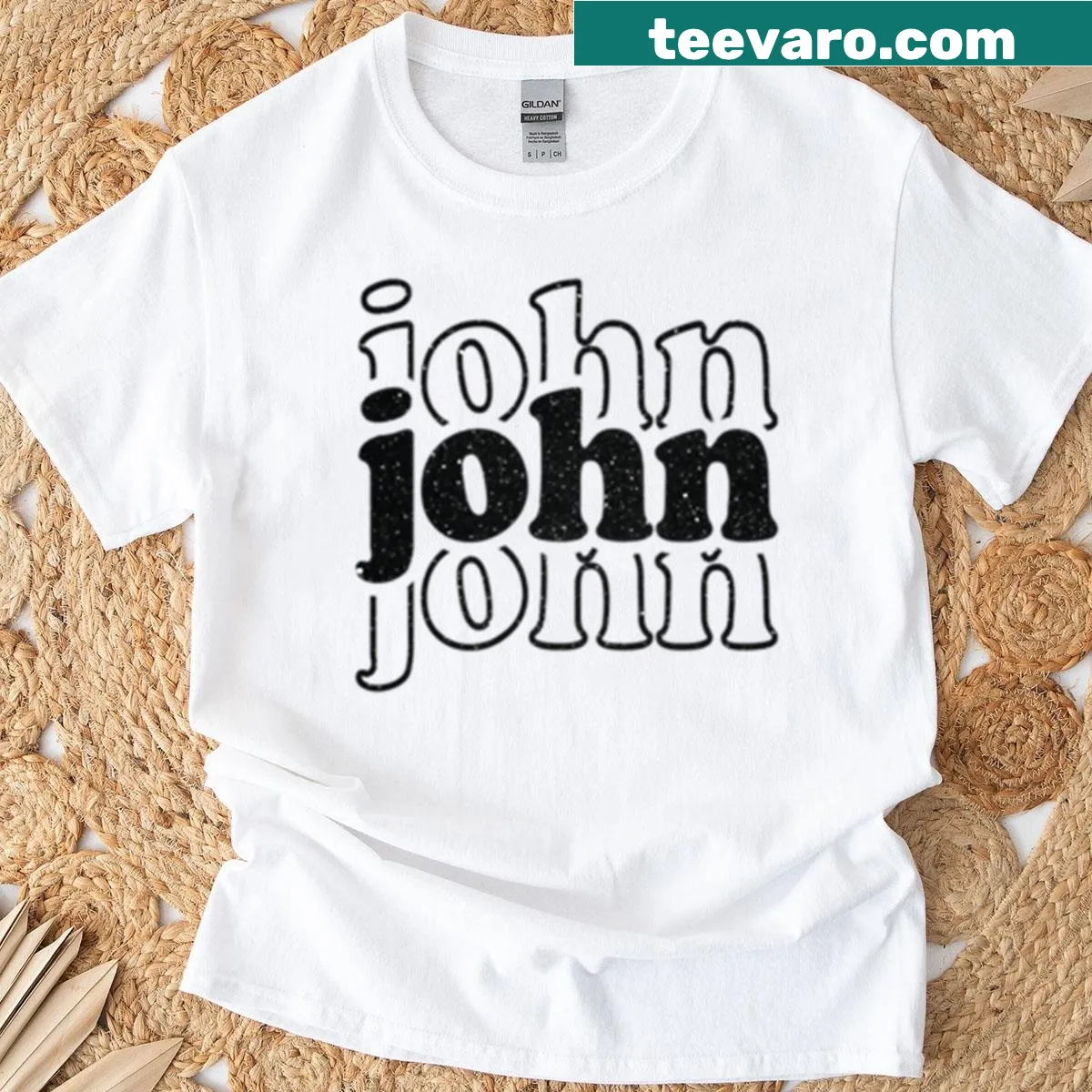 Personalized T-shirt with hand-lettered name John — on a men's t-shirt