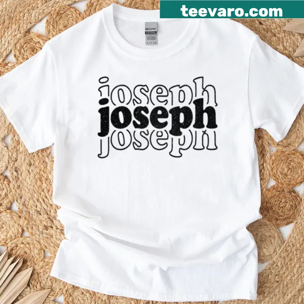 Personalized shirt with the name Joseph in hand-lettered style.