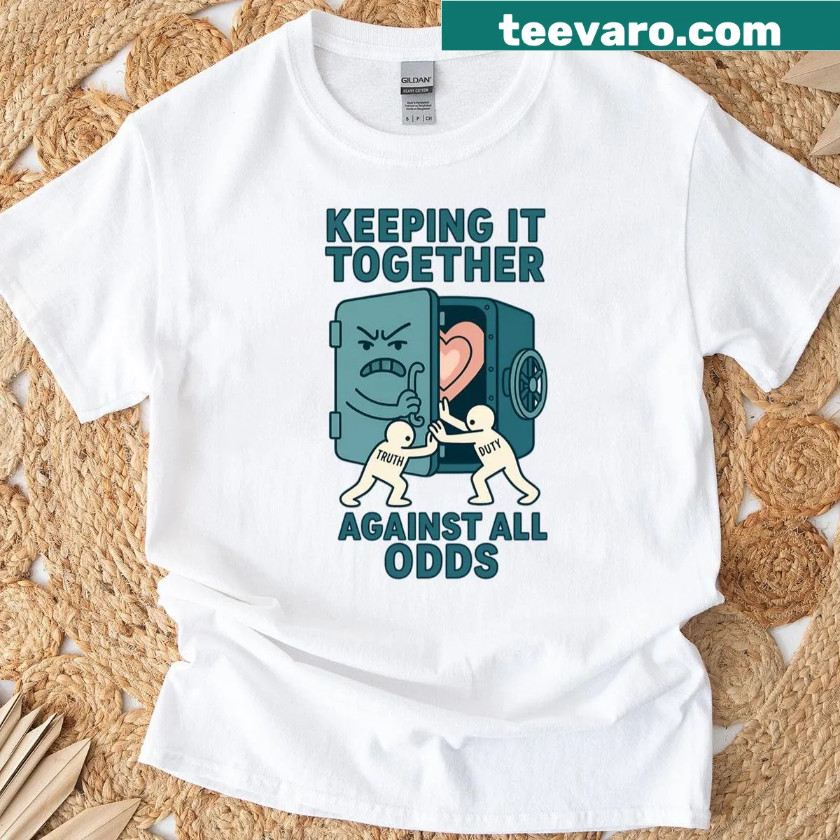 Humorous design about resilience and keeping it together — on a men's t-shirt