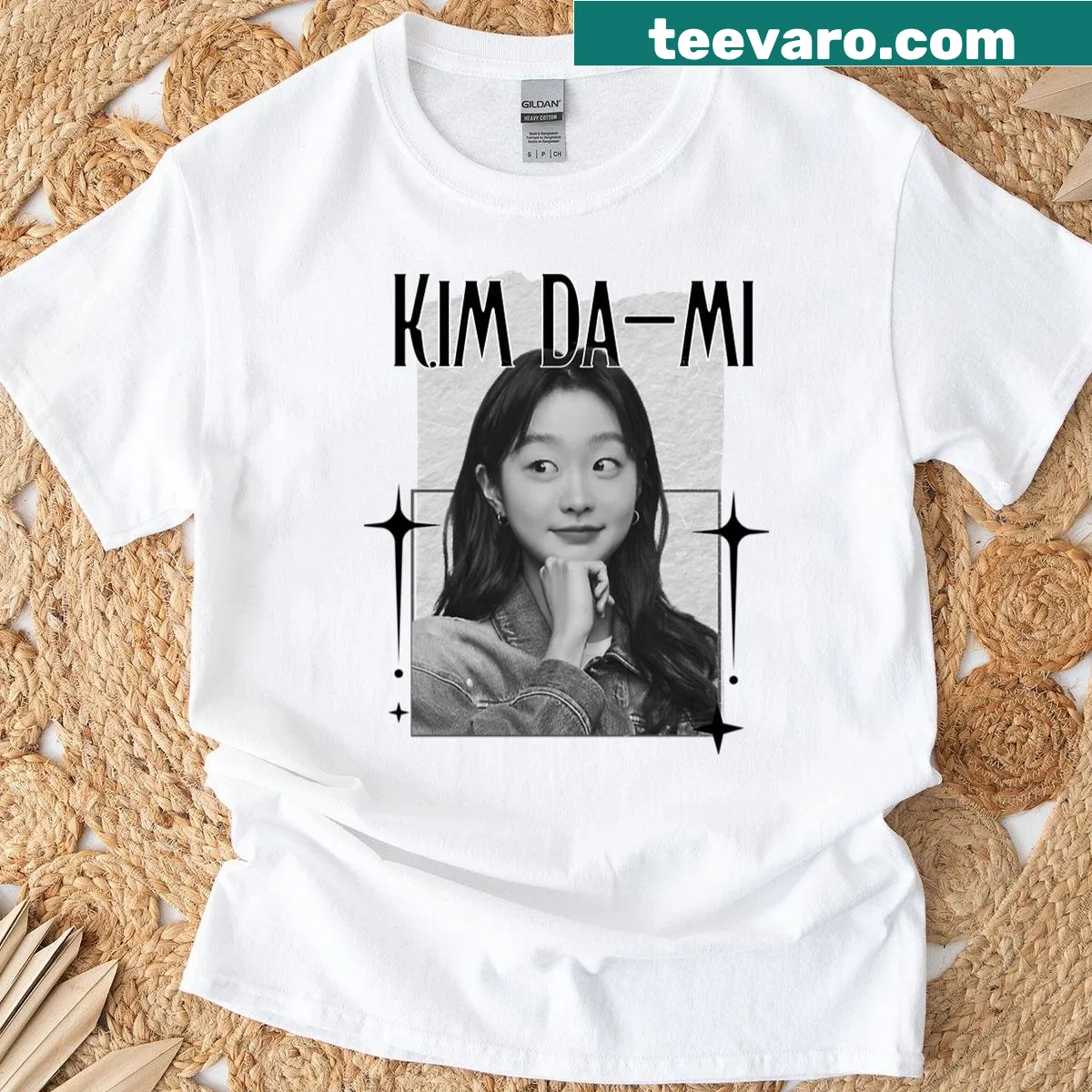 Cozy Y2K vintage design T-shirt featuring Kim Da-mi scrapbook collage — on a men's t-shirt