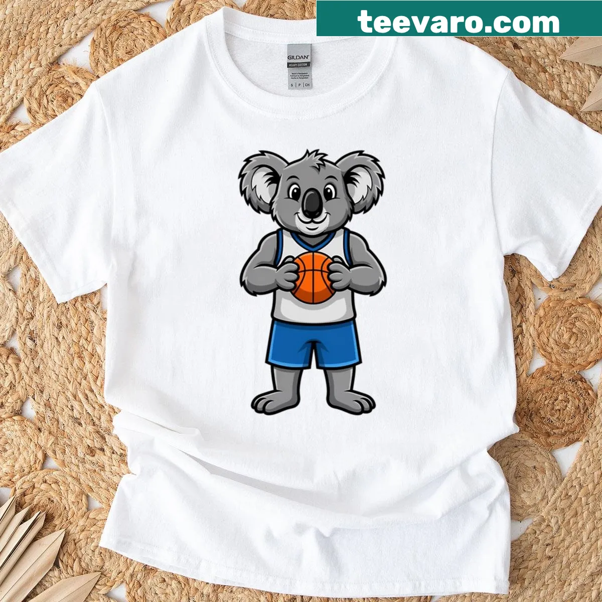 Cartoon koala playing basketball on a cute t-shirt — on a men's t-shirt