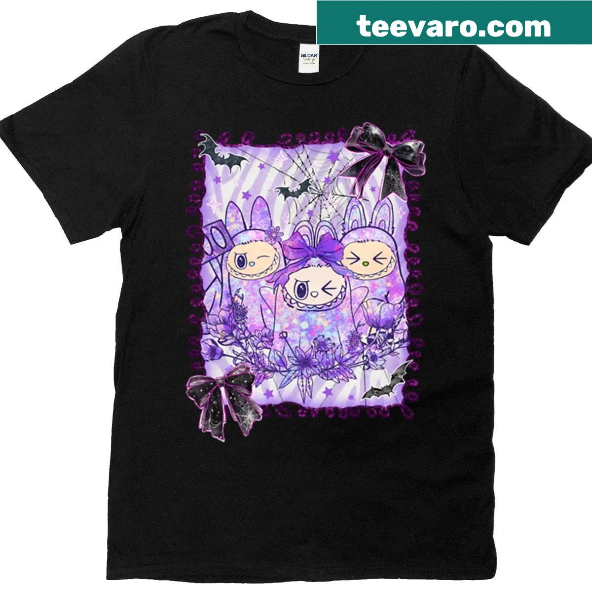 Cute Halloween shirt featuring Labubu as a bunny ghost — on a men's t-shirt