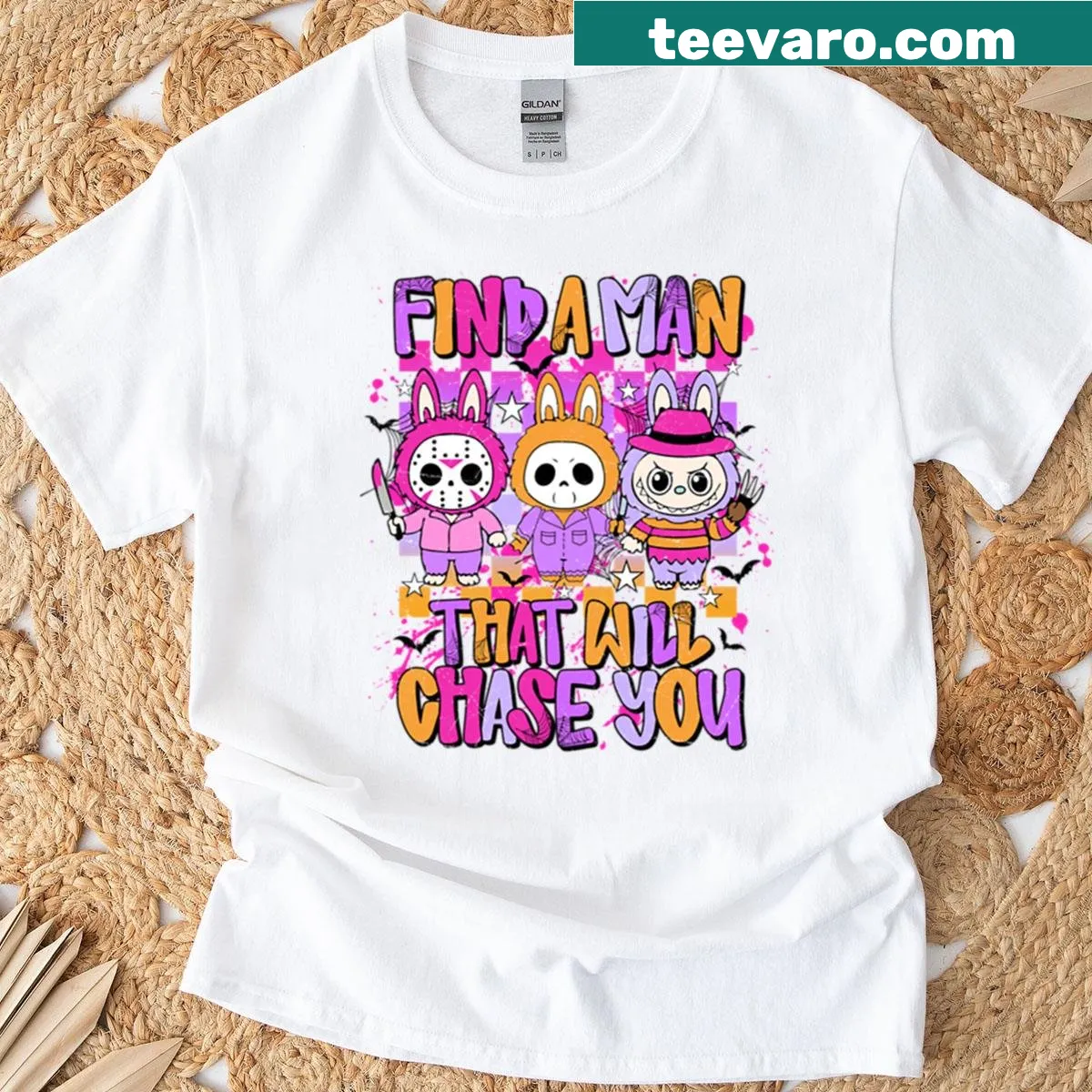 Humorous Halloween T-shirt with pastel goth design text — on a men's t-shirt
