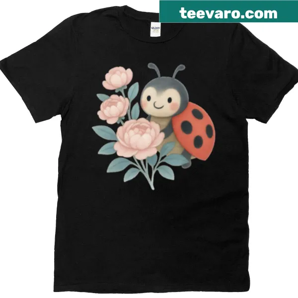 Oversized tee featuring a ladybug on flowers