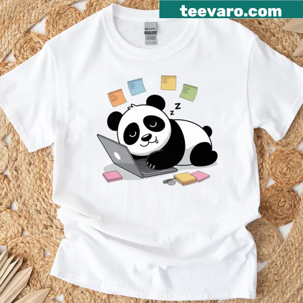 Funny cartoon panda t-shirt with lazy office theme