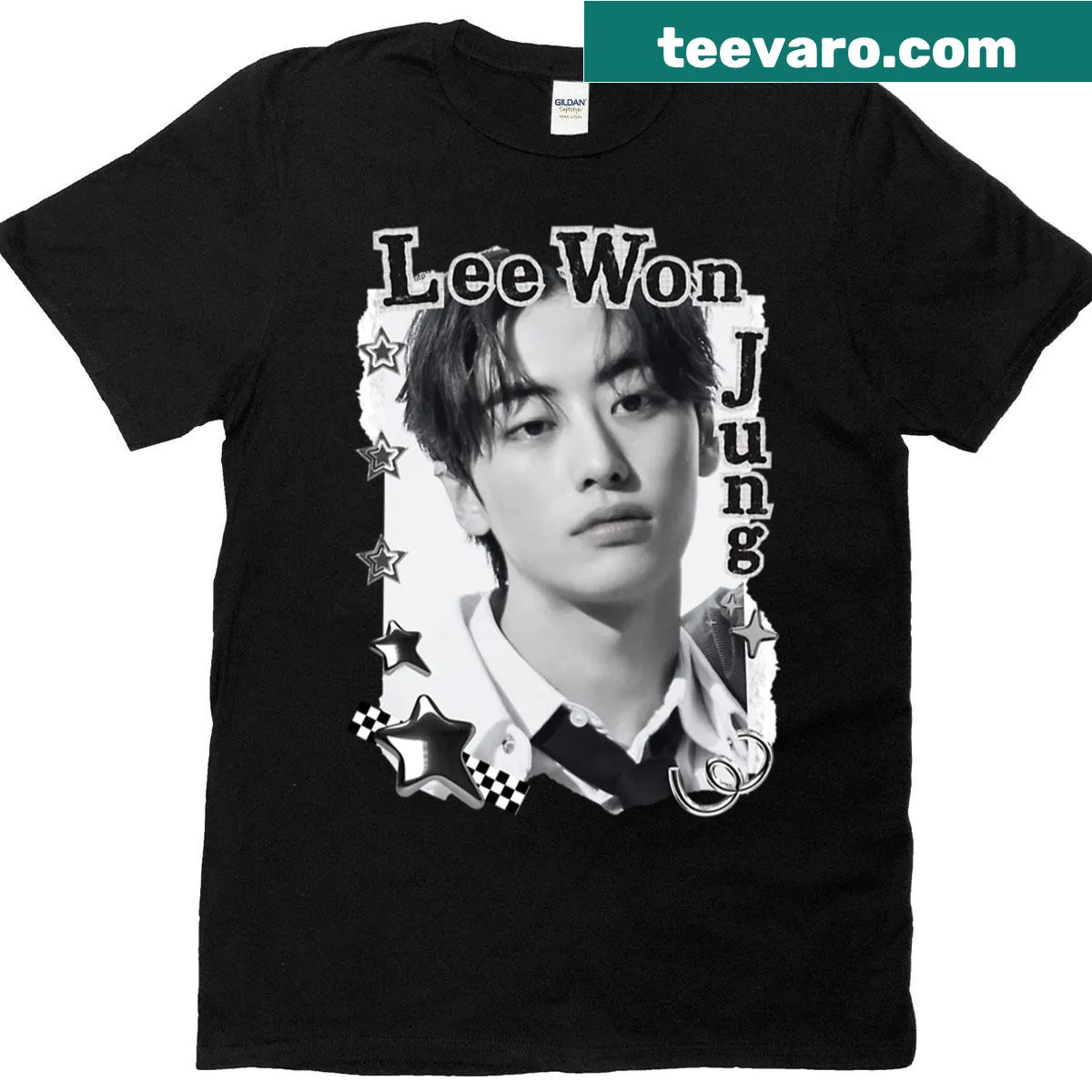 Black and white collage of Lee Won-jung and Kdrama characters — on a men's t-shirt