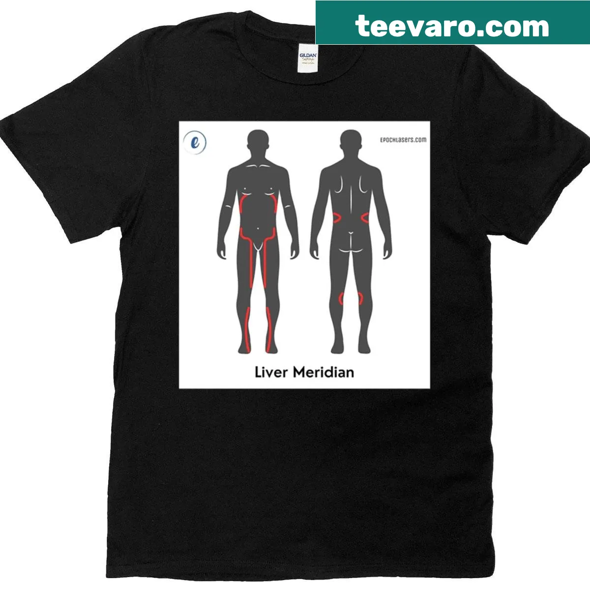 Liver meridian chart graphic on a T-shirt for holistic health — on a men's t-shirt