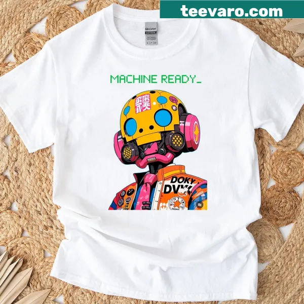 Bold typography design of 'Machine Ready' on a t-shirt.
