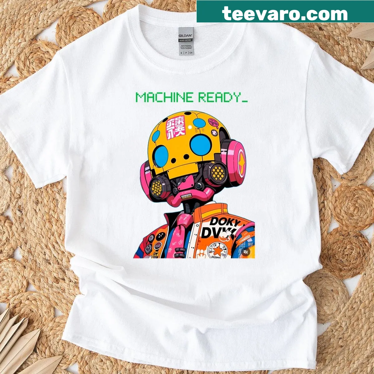Bold typography design of 'Machine Ready' on a t-shirt. — on a men's t-shirt