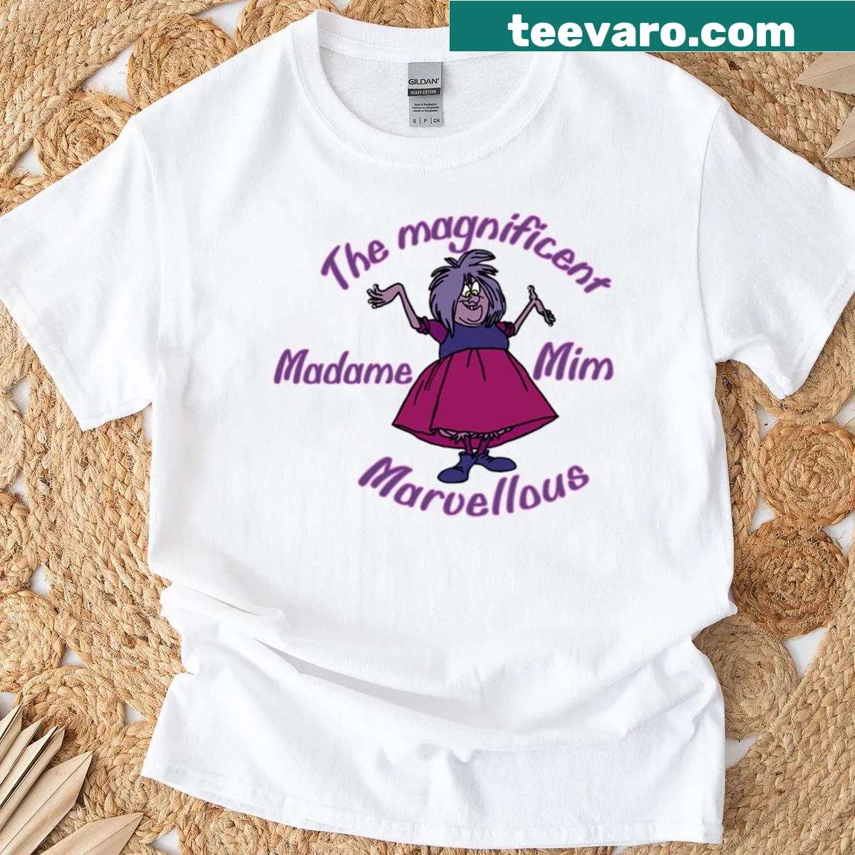 Oversized T-shirt featuring Madame Mim in a whimsical design. — on a men's t-shirt