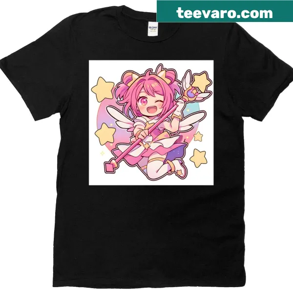 Cute chibi girl t-shirt with magical star illustrations