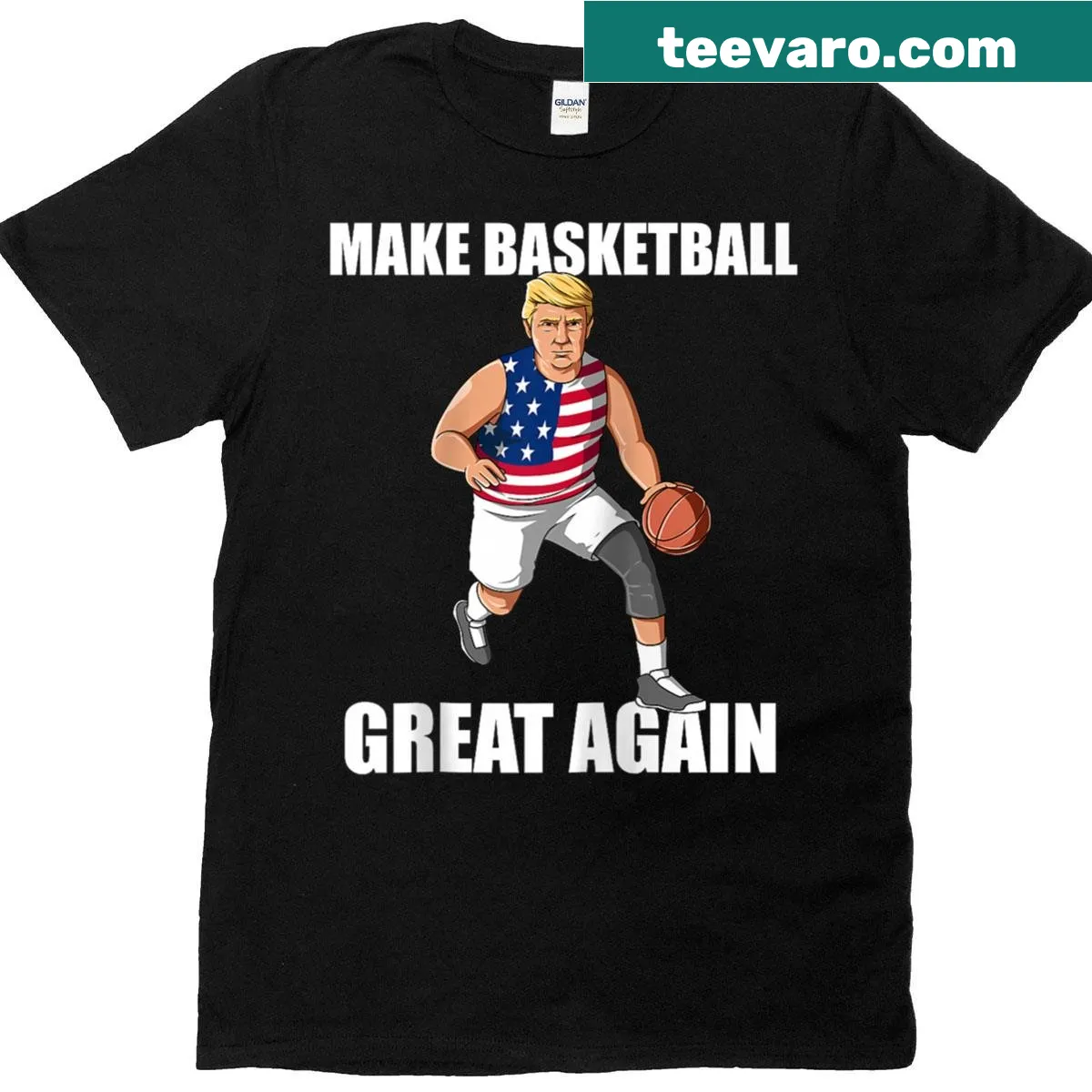 Basketball t-shirt with Make Basketball Great Again slogan — on a men's t-shirt