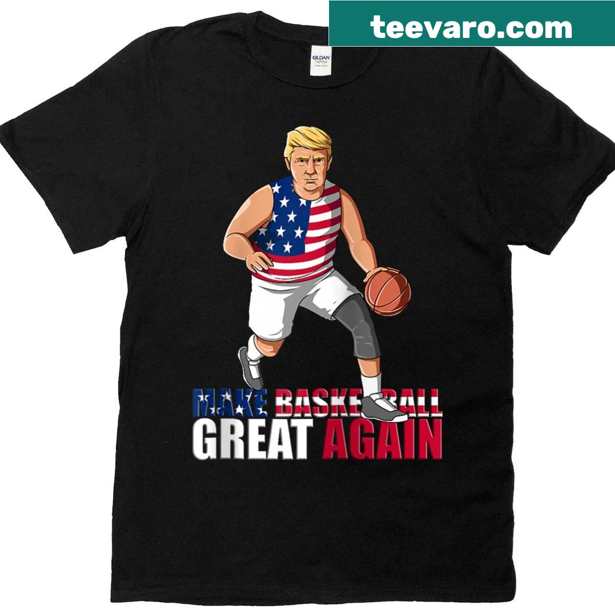 Raglan baseball tee with 'Make Basketball Great Again' text. — on a men's t-shirt