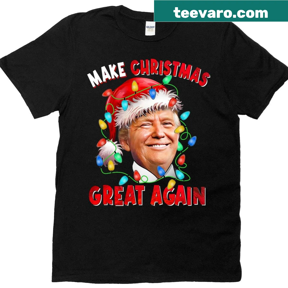 Funny Christmas lights design with Make Christmas Great Again slogan — on a men's t-shirt