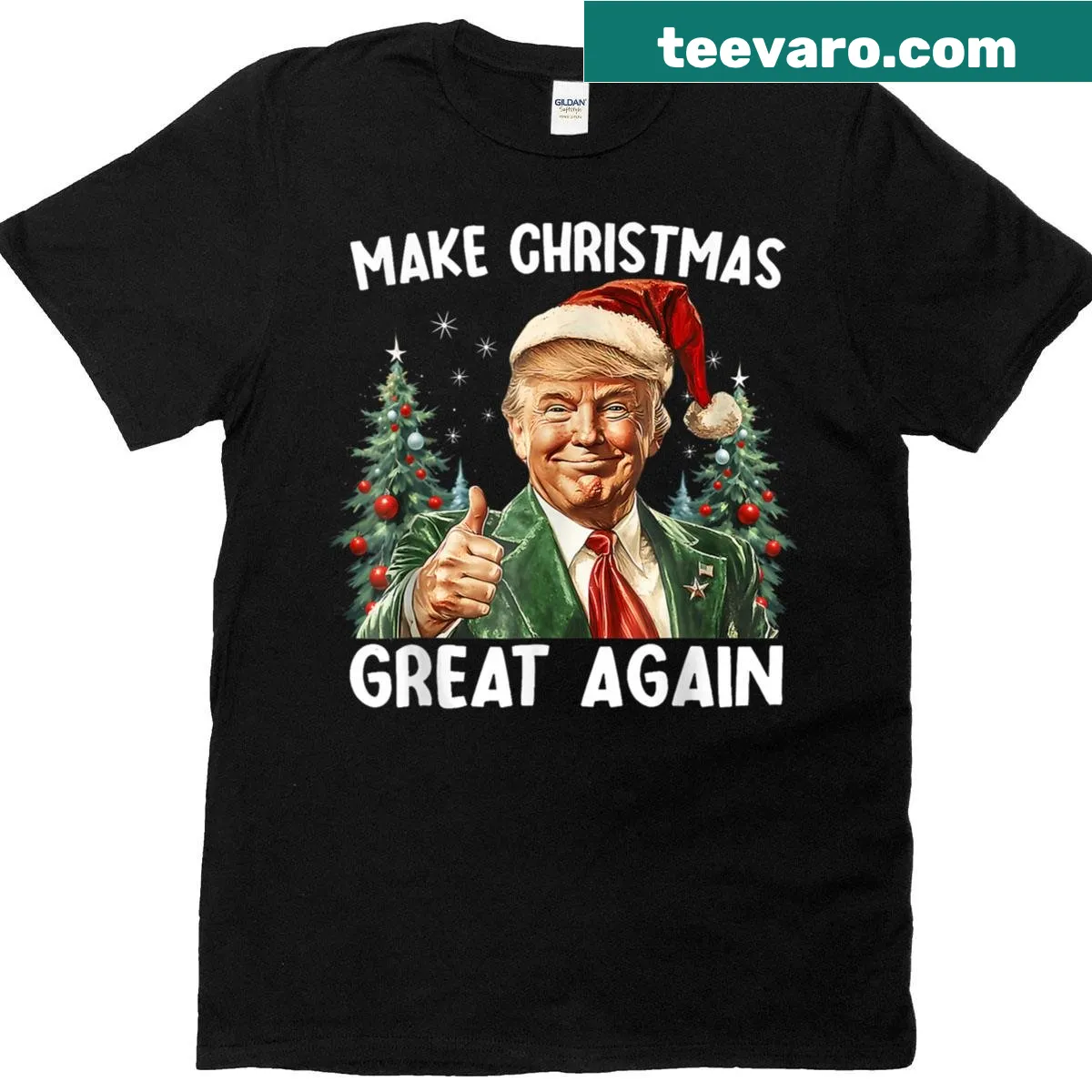 Funny Christmas Santa Trump design for festive wear — on a men's t-shirt