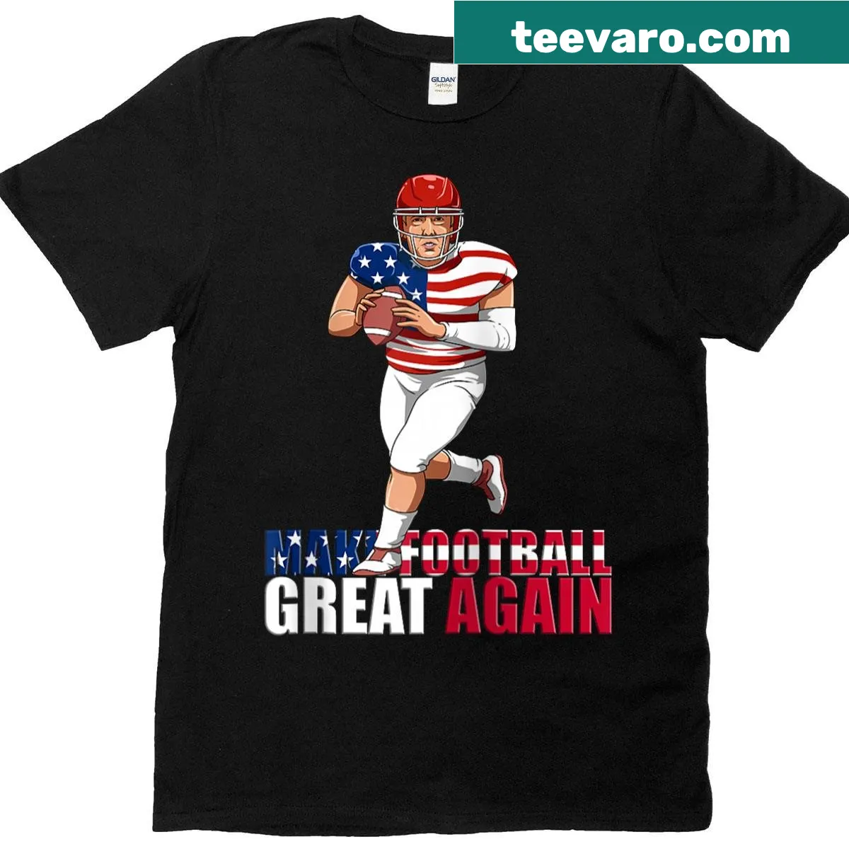 Raglan tee with 'Make Football Great Again' text in bold typography — on a men's t-shirt