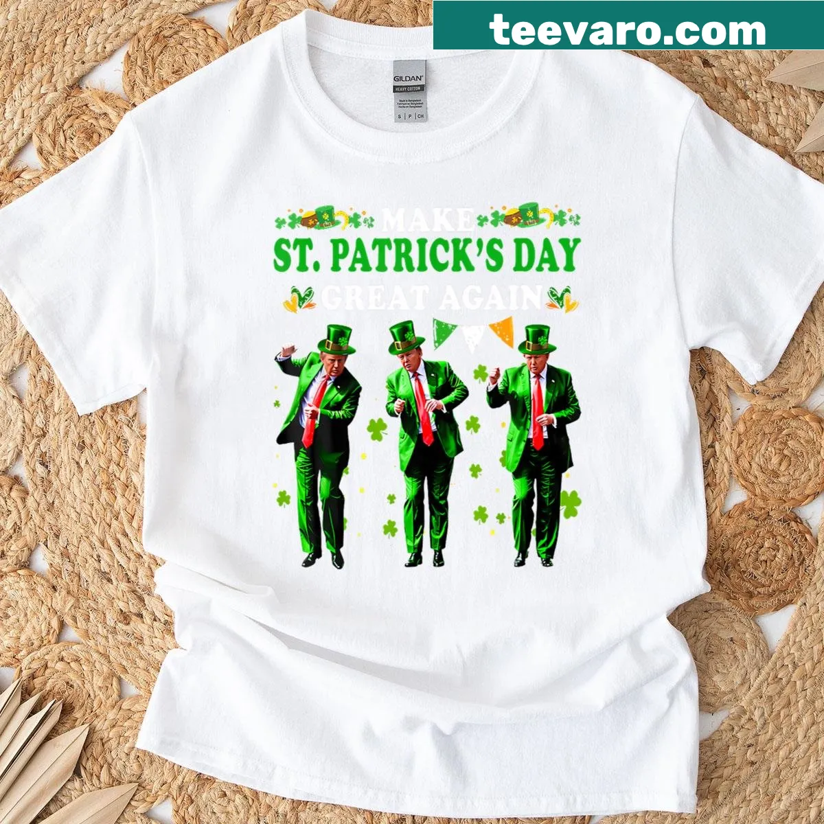 Funny St. Patrick's Day T-shirt with Trump-themed design — on a men's t-shirt