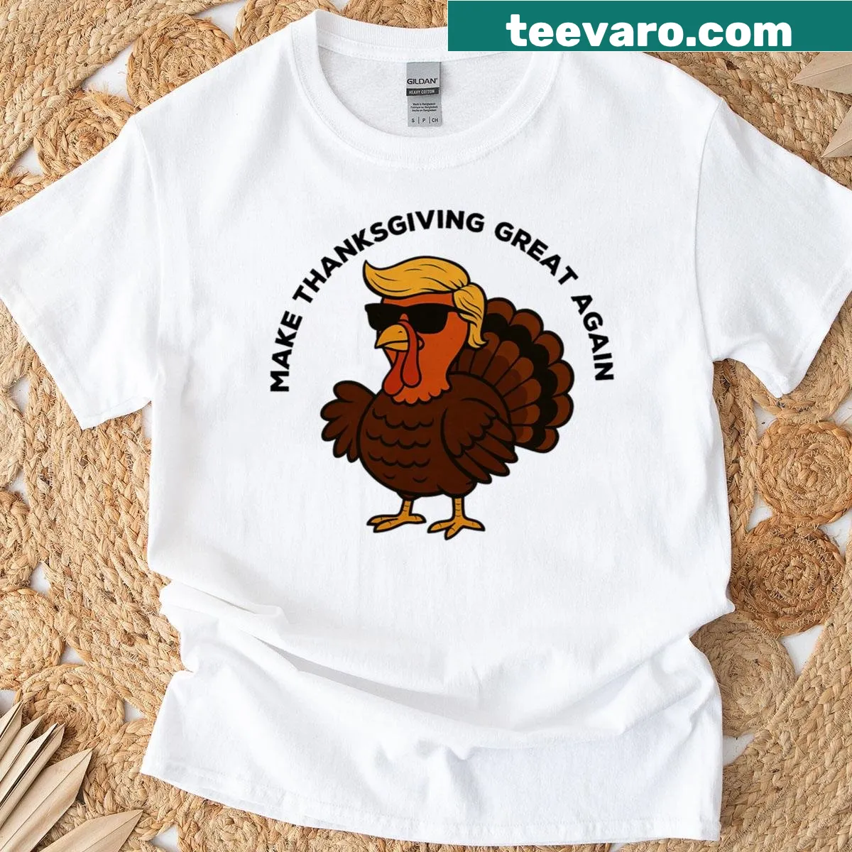 Funny Thanksgiving shirt with playful text about making Thanksgiving great again — on a men's t-shirt