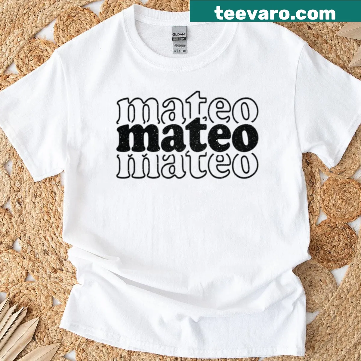 Personalized T-shirt featuring the name Mateo — on a men's t-shirt