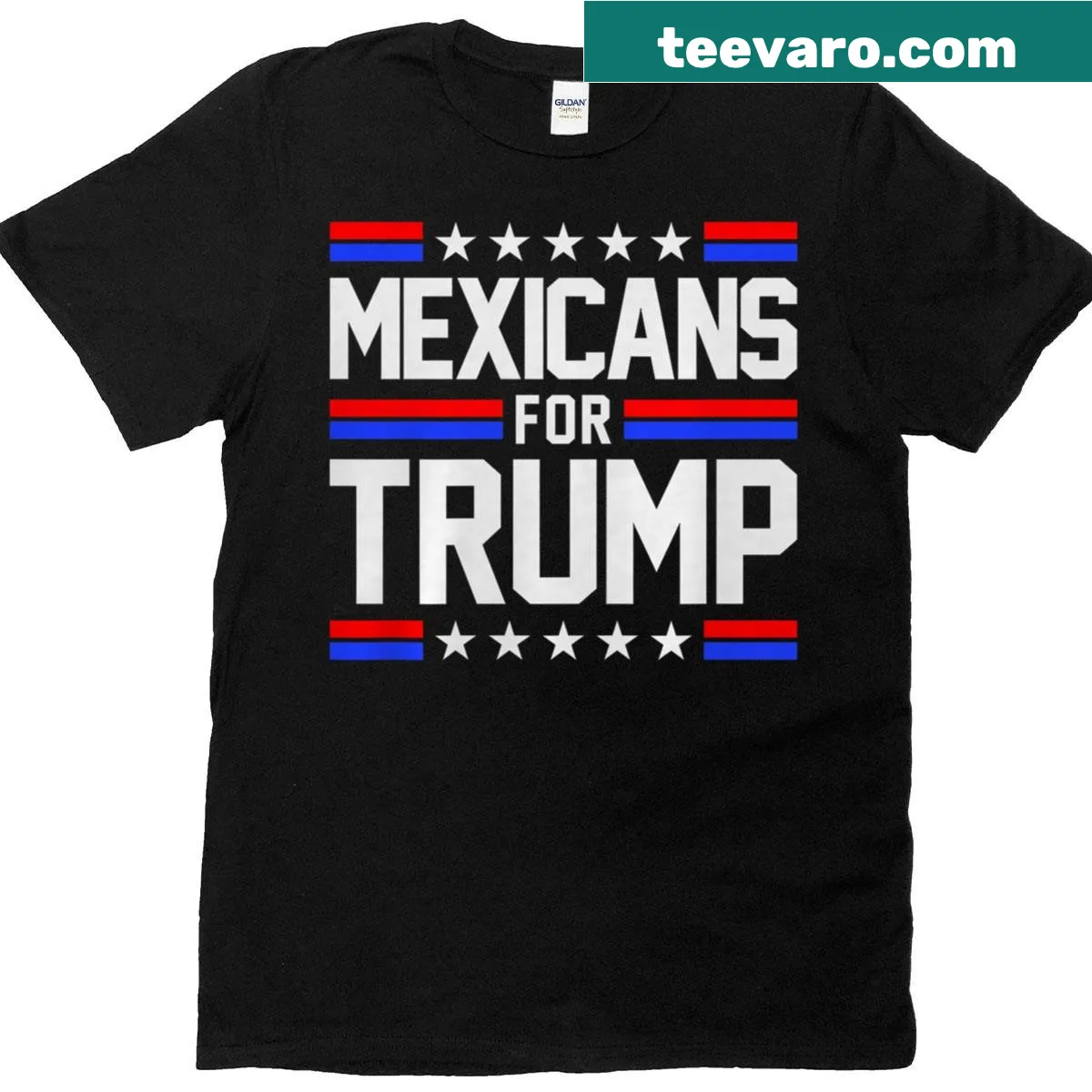 Mexicans For Trump 2024 t-shirt with Mexico and USA flags — on a men's t-shirt