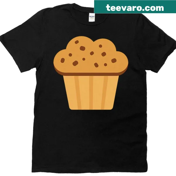 Minimalist chocolate chip muffin illustration on a T-shirt.