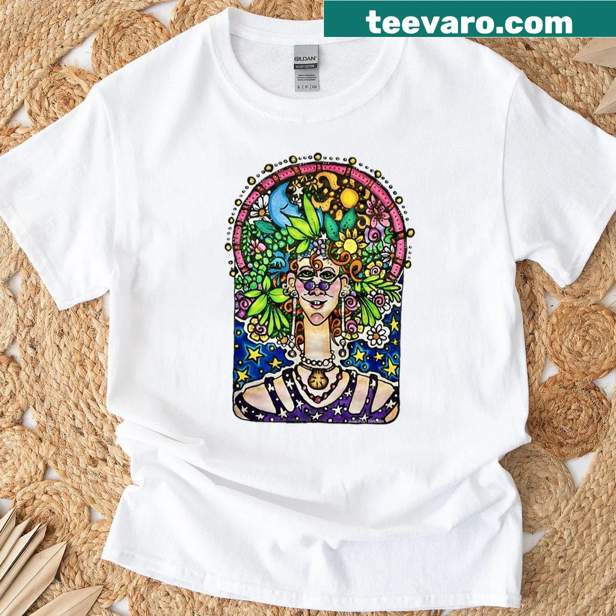 Boxy T-shirt with a spring blossom illustration — on a men's t-shirt