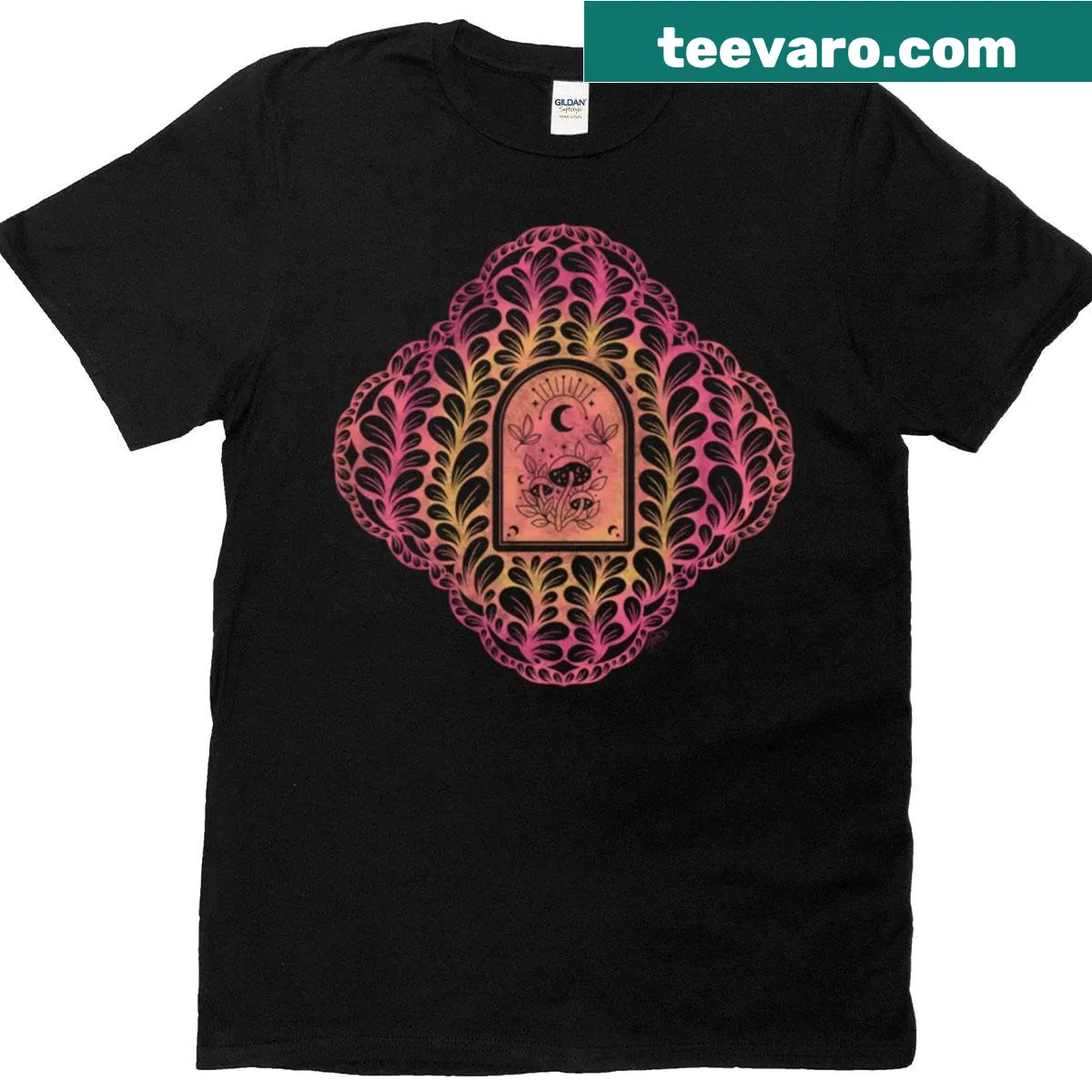 Watercolor design of mushrooms and moonlight in a whimsical style — on a men's t-shirt
