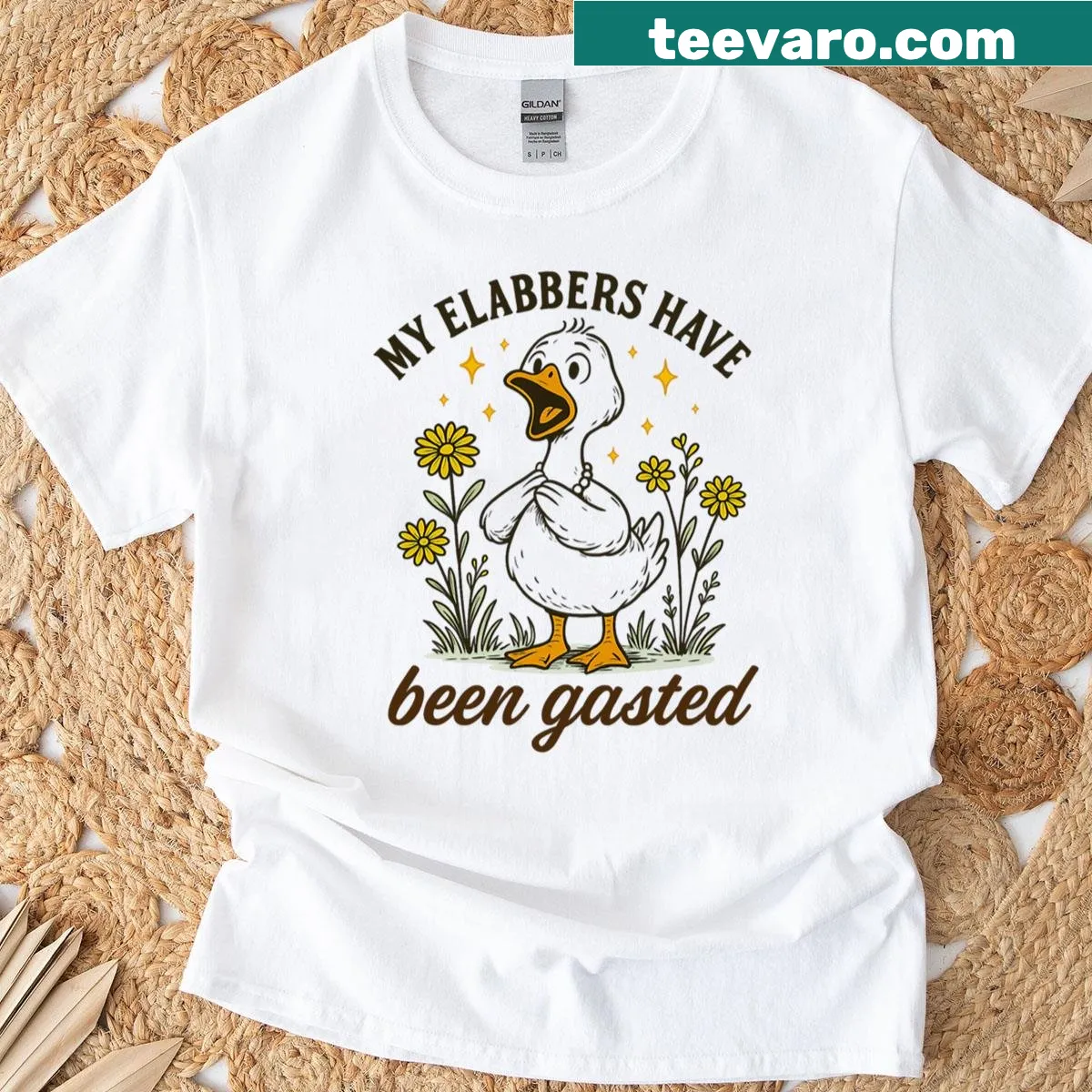 Funny T-shirt with humorous duck quote design in playful typography — on a men's t-shirt