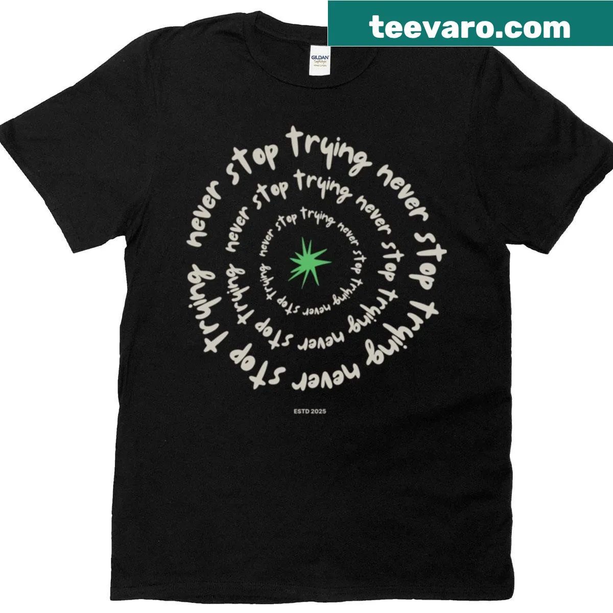 Inspirational T-shirt with the phrase Never Stop Trying — on a men's t-shirt
