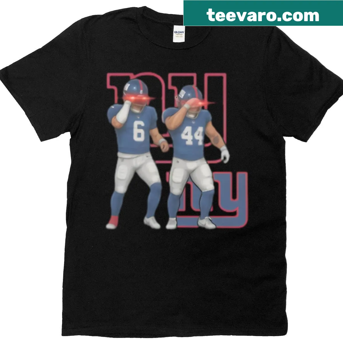 Bold football graphic tee featuring laser eyes of New York Giants players — on a men's t-shirt
