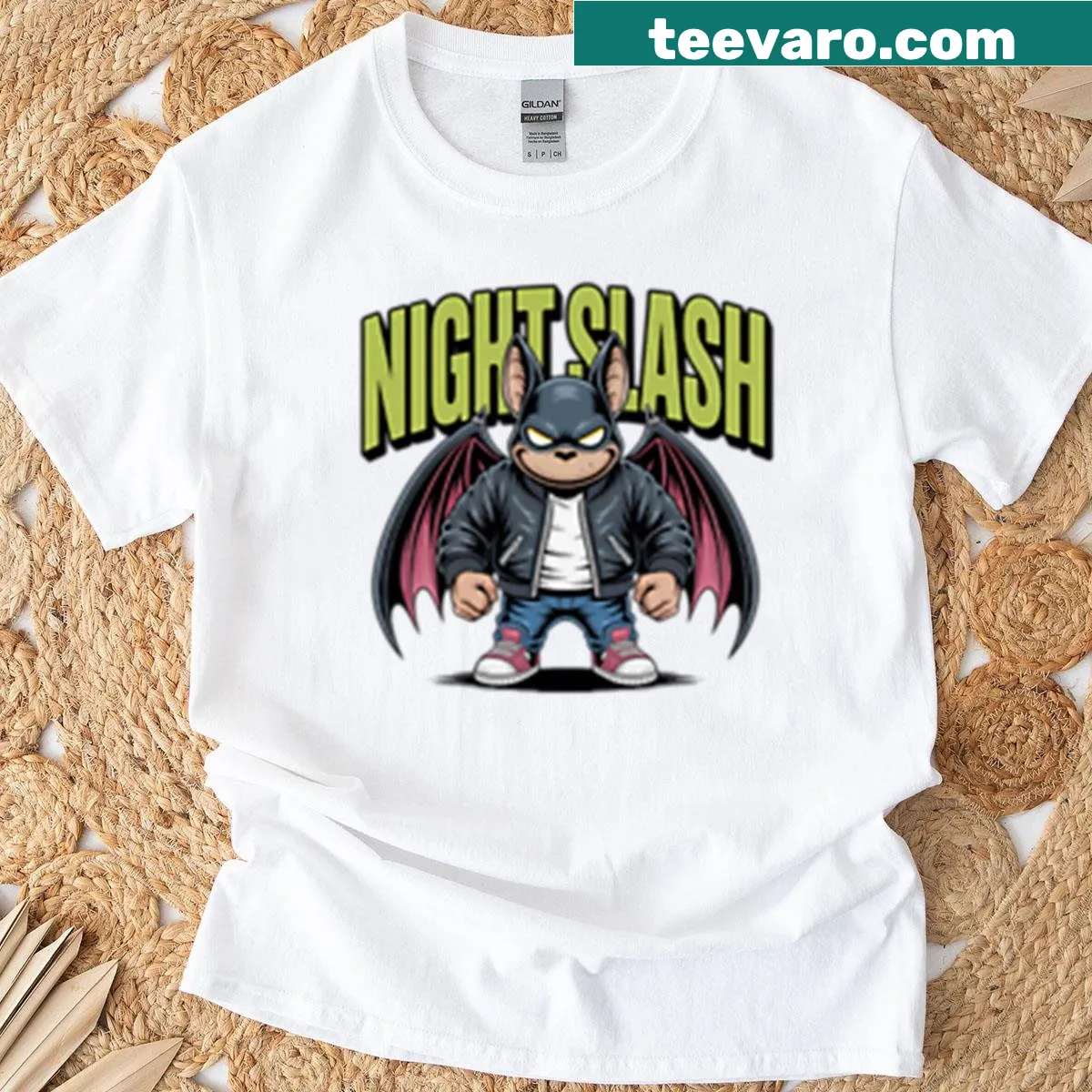 Edgy graphic tee featuring stylized text on an oversized shirt — on a men's t-shirt