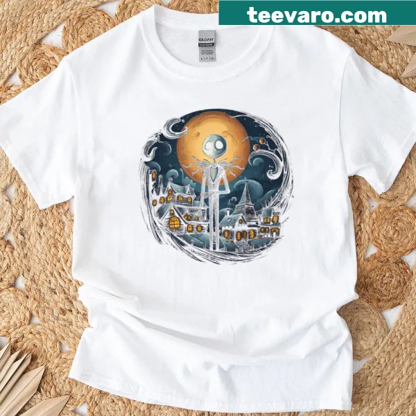 Delightful illustration from Nightmare Before Xmas on t-shirt