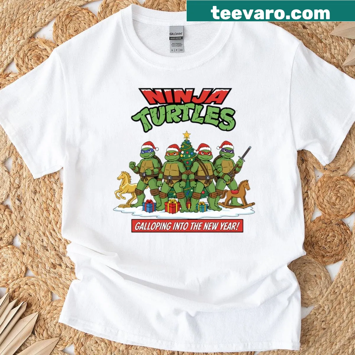 Ninja Turtles in a festive Christmas design on a T-shirt — on a men's t-shirt