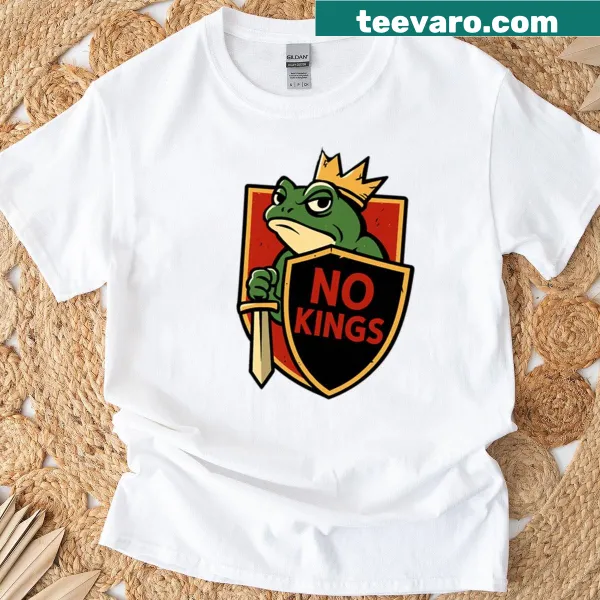 T-shirt with rebel frog shield design and bold graphics