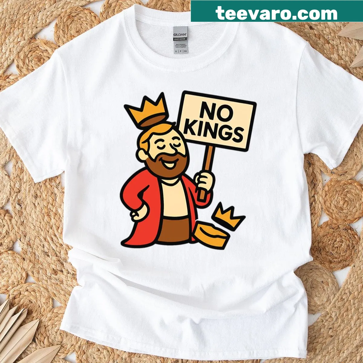 Abstract crown graphic with text 'No Kings' on a T-shirt — on a men's t-shirt