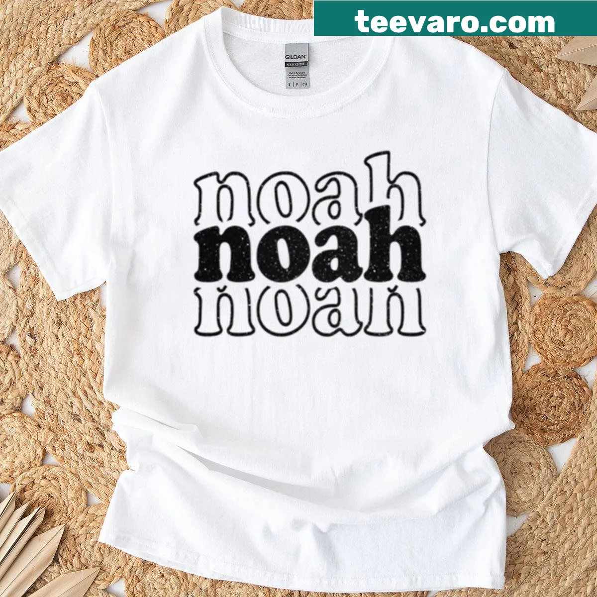 Personalized T-shirt featuring the name Noah in bold typography. — on a men's t-shirt