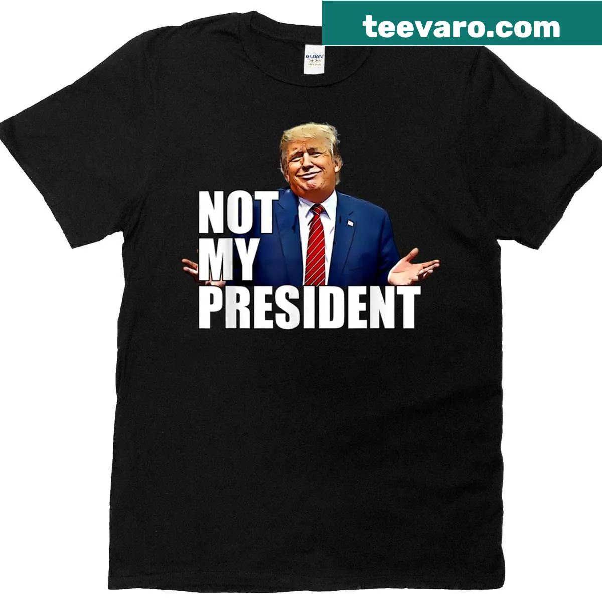 Cartoon t-shirt with anti-Trump sentiment graphic — on a men's t-shirt