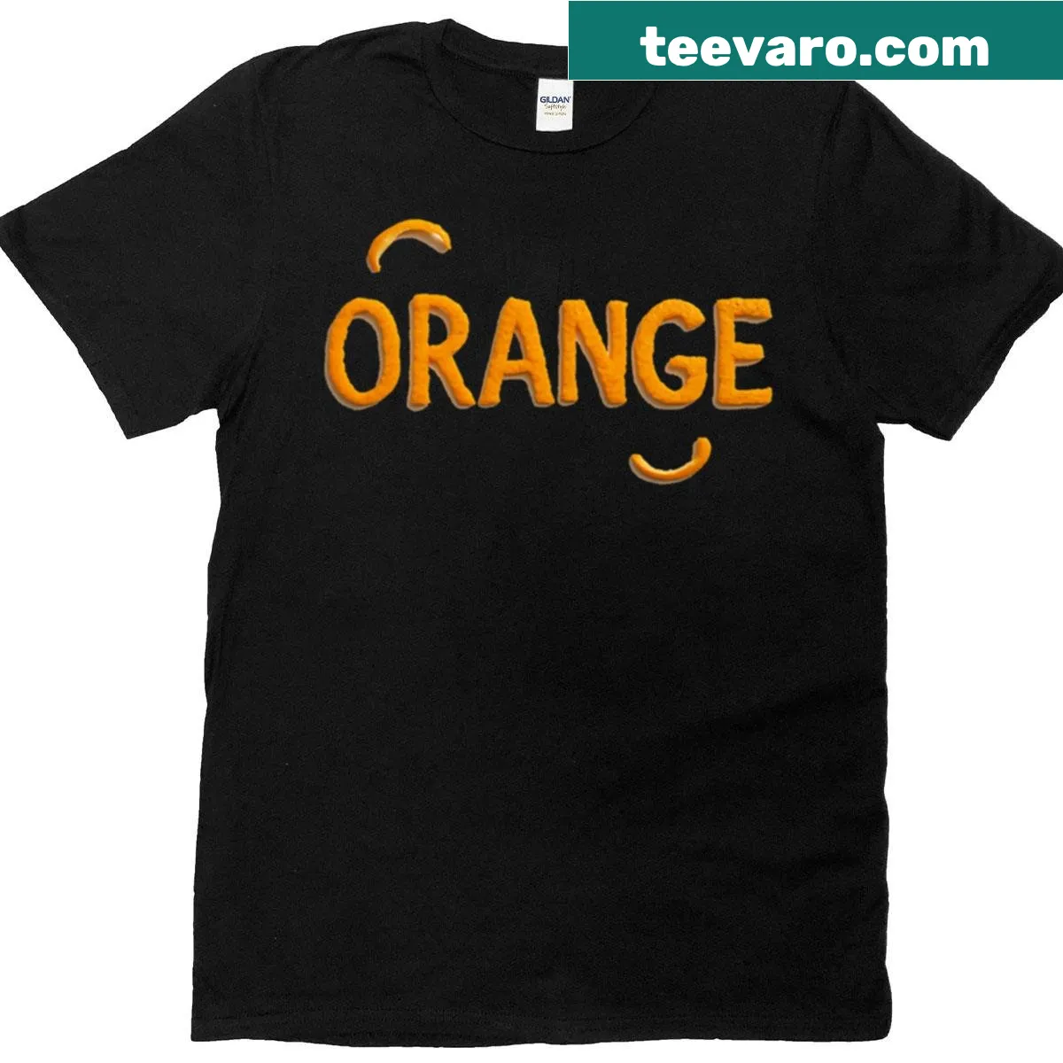 Humorous typography design that says 'Orange is orange' — on a men's t-shirt