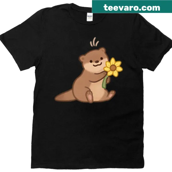 Charming otter holding a flower illustration on a t-shirt