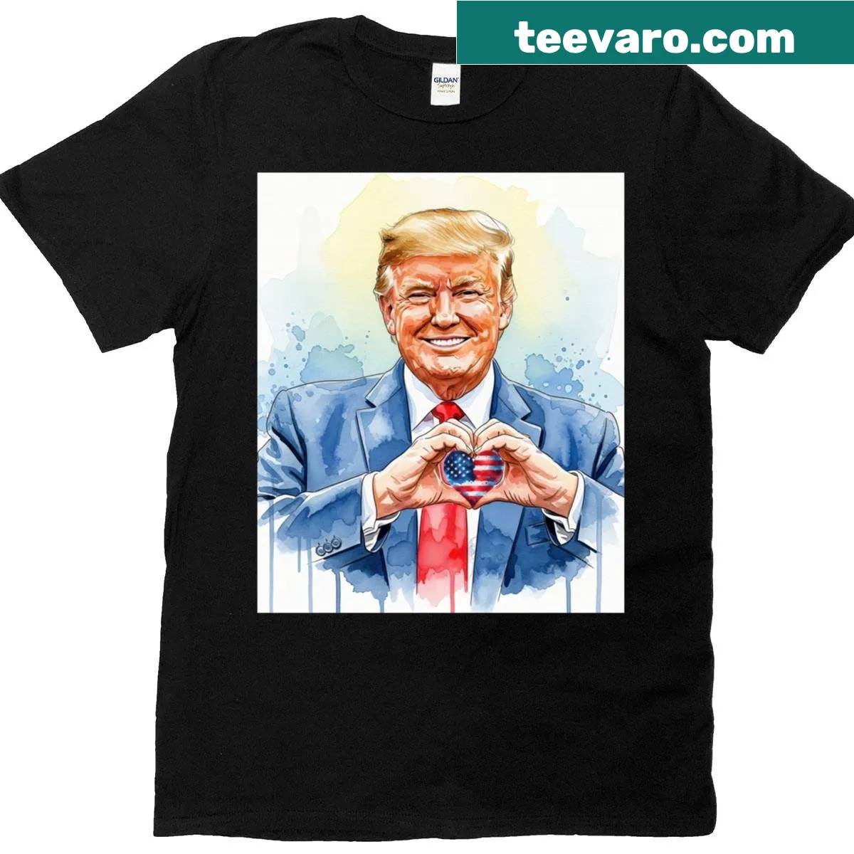 Watercolor heart hands design forming the American flag for patriotism — on a men's t-shirt