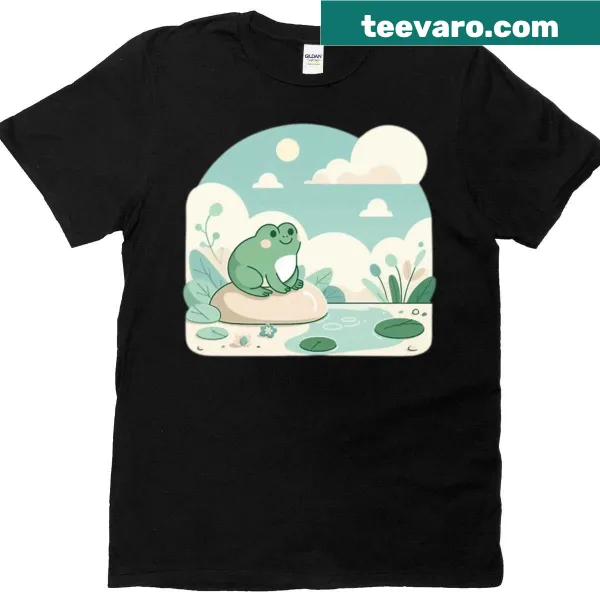 Illustration of a calm frog on a T-shirt for peaceful mindset