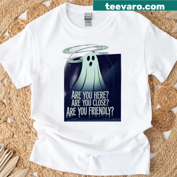 Graphic tee featuring 'Are You Here' text related to Phasmophobia game