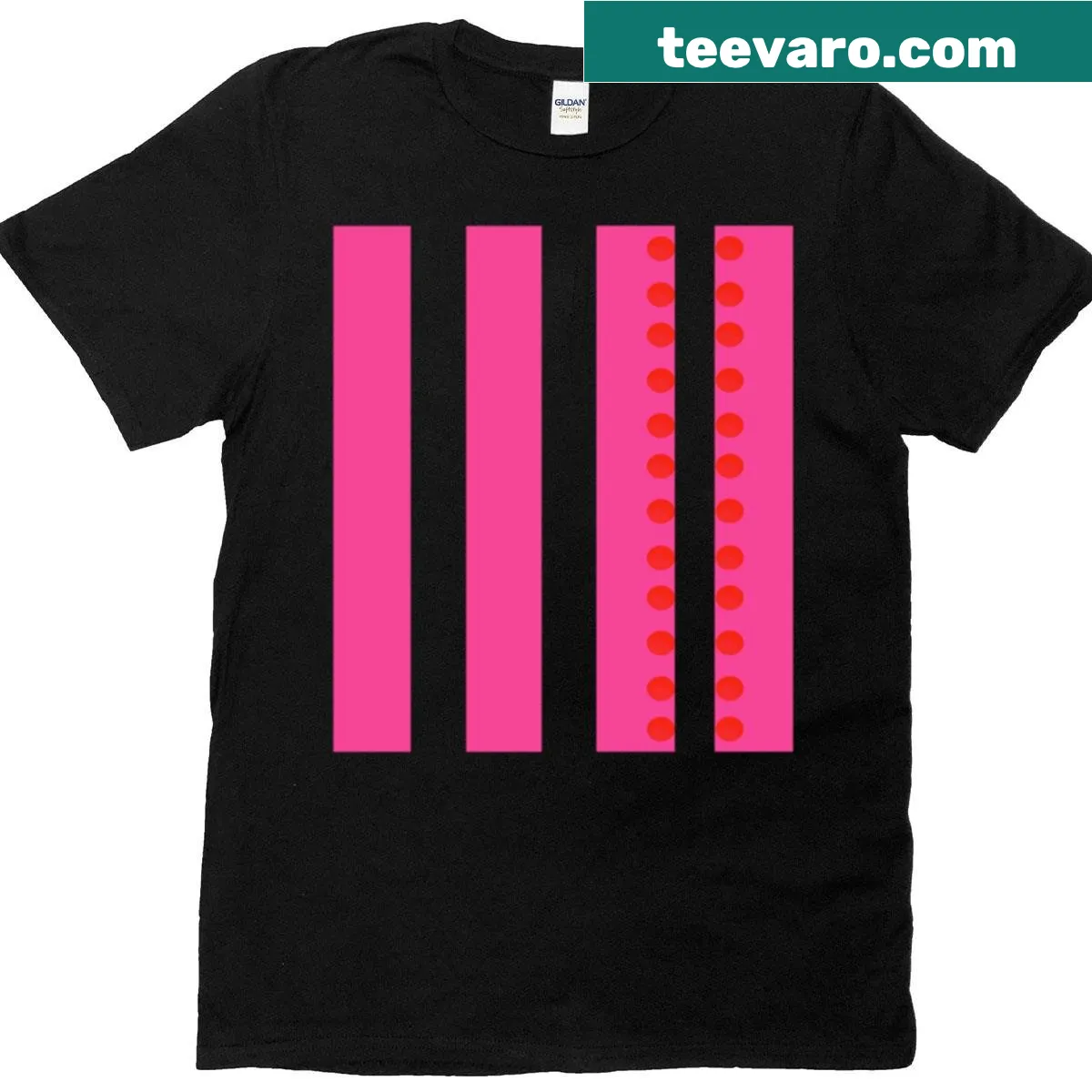 Pattern of pink stripes and red dots on a white T-shirt — on a men's t-shirt