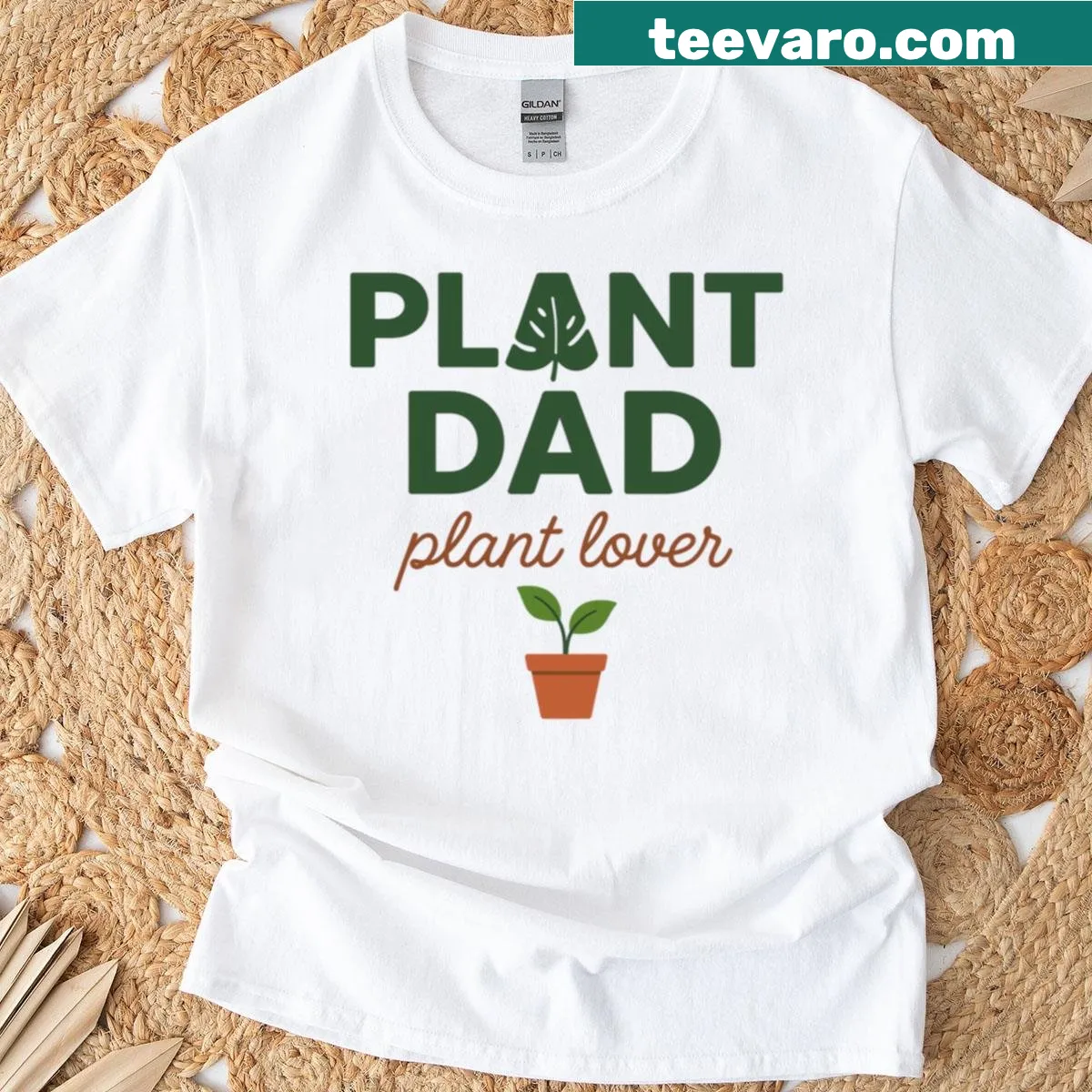Illustrated Monstera leaf design on a shirt, celebrating plant lovers. — on a men's t-shirt