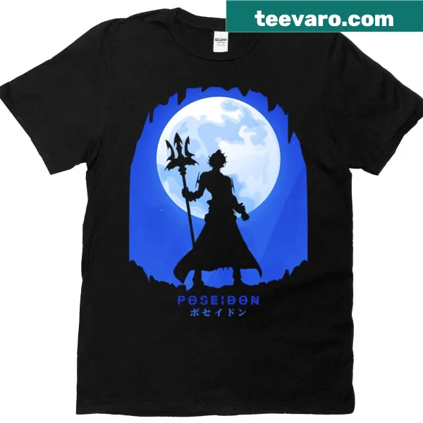 Illustration of Poseidon as a stone figure on T-shirt