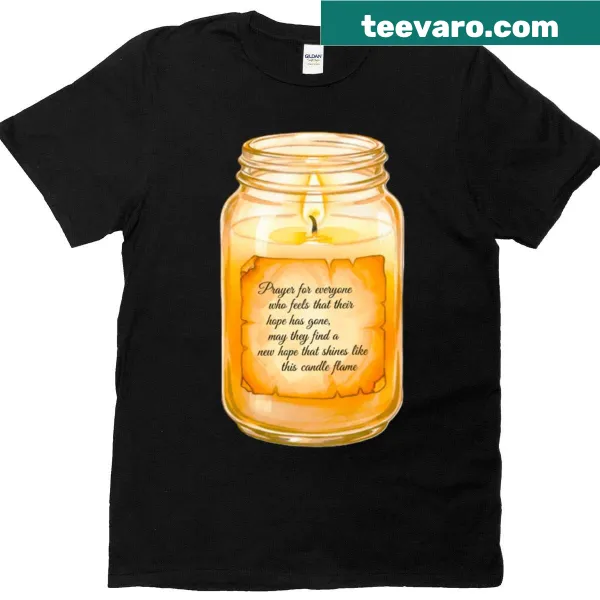 Illustrated prayer candle graphic on T-shirt for spiritual expression