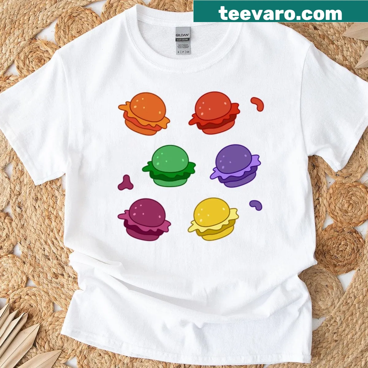 Cartoon t-shirt featuring Krabby Patty design — on a men's t-shirt