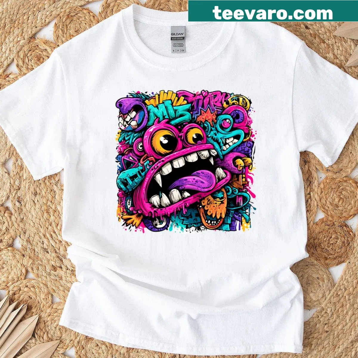 Oversized Psycho Face t-shirt with a quirky manic face graphic — on a men's t-shirt