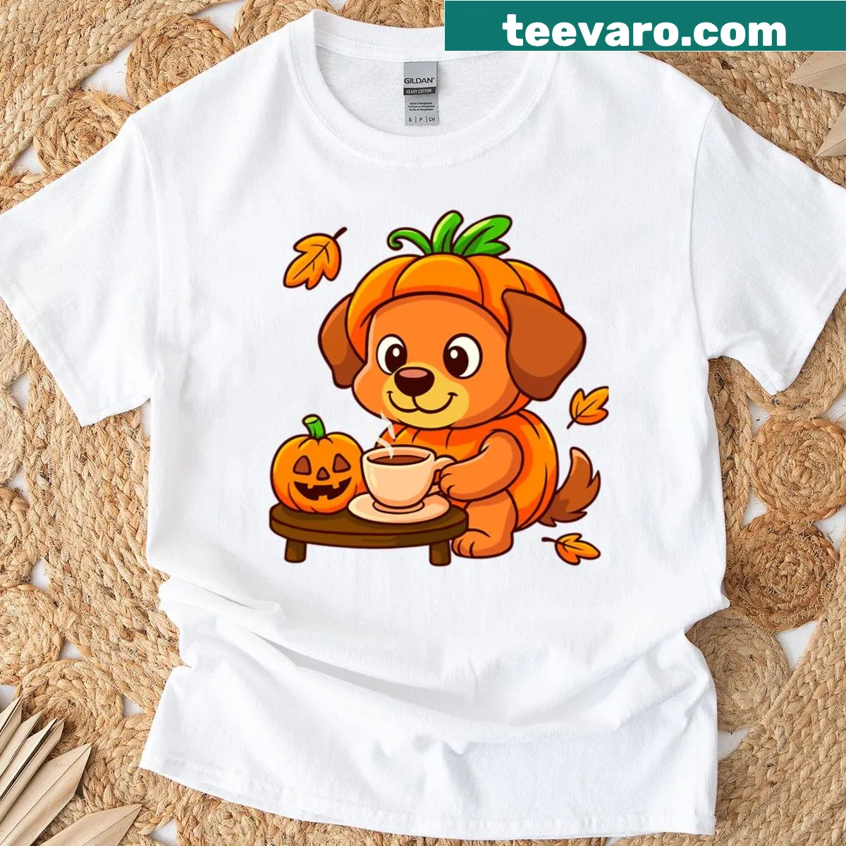 Adorable puppy in a pumpkin design for dog lovers. — on a men's t-shirt
